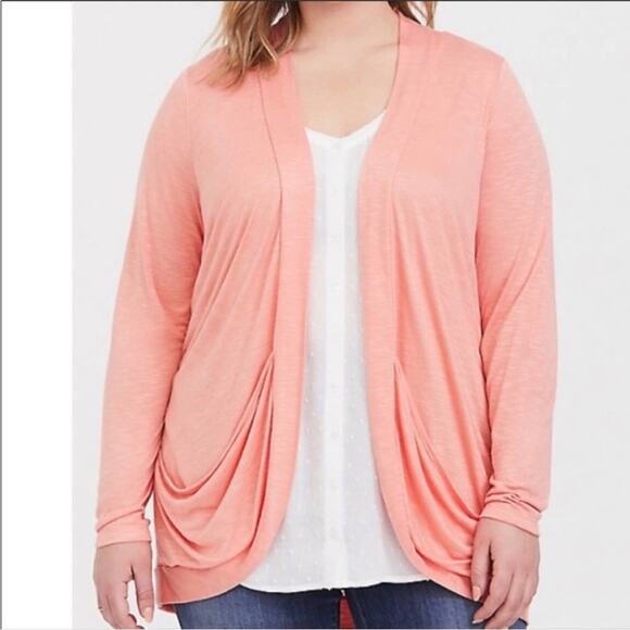 Torrid Coral Curved Cardigan Slub Cocoon Cardigan Open Front Sweater 2X NWT - Picture 1 of 14